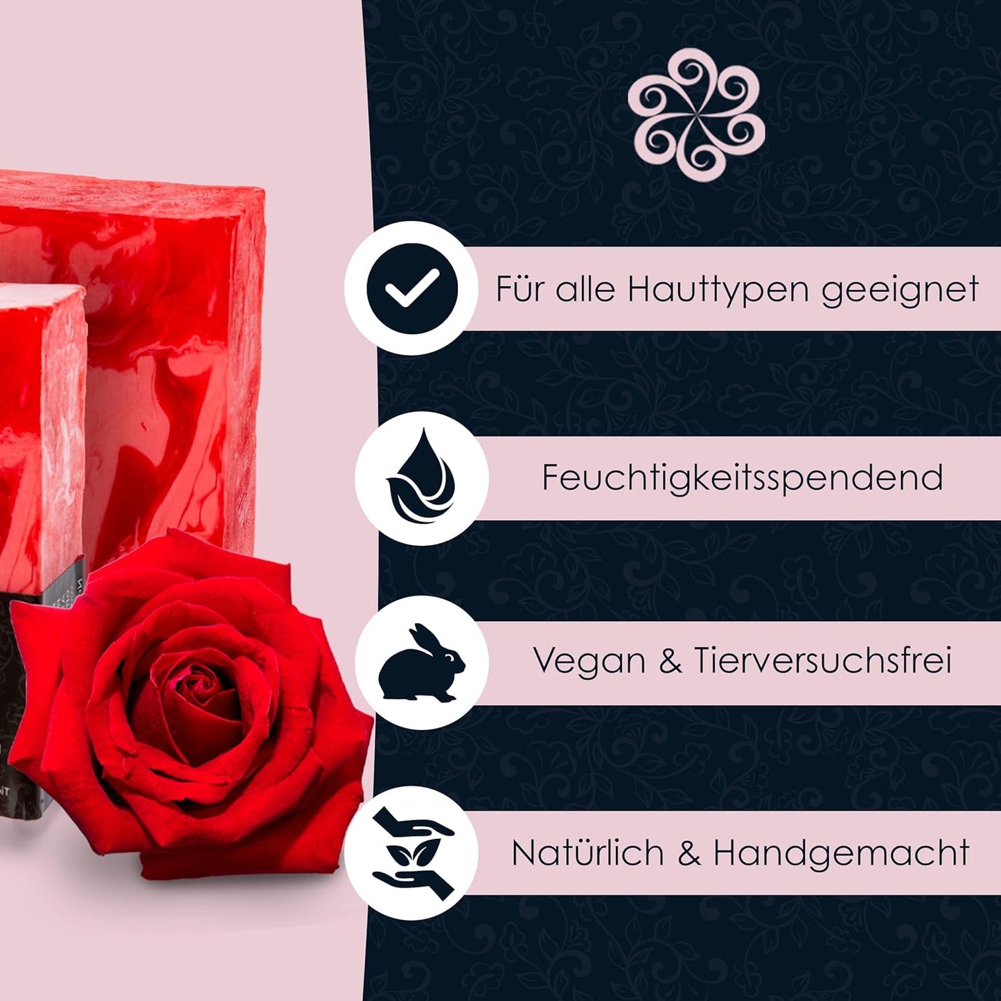 Panu Seifen Rose - Vegane Duschseife Für Alle Hauttypen - Naturseife Als Festes Duschgel Und Festes Shampoo - Premium Soap Bar - Natürlicher Duschbrocken Als Festes Duschgel