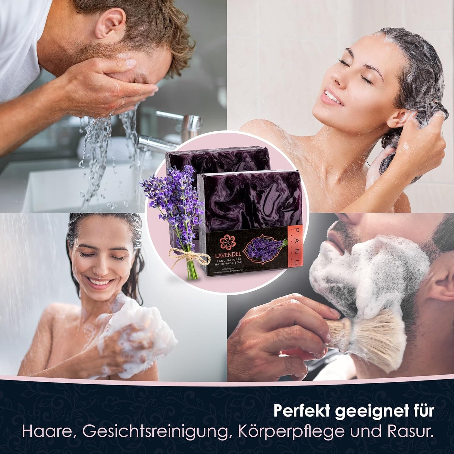 Panu Seifen Lavendel - Vegane Duschseife Für Alle Hauttypen - Naturseife Als Festes Duschgel Und Festes Shampoo - Premium Soap Bar - Natürlicher Duschbrocken Als Festes Duschgel