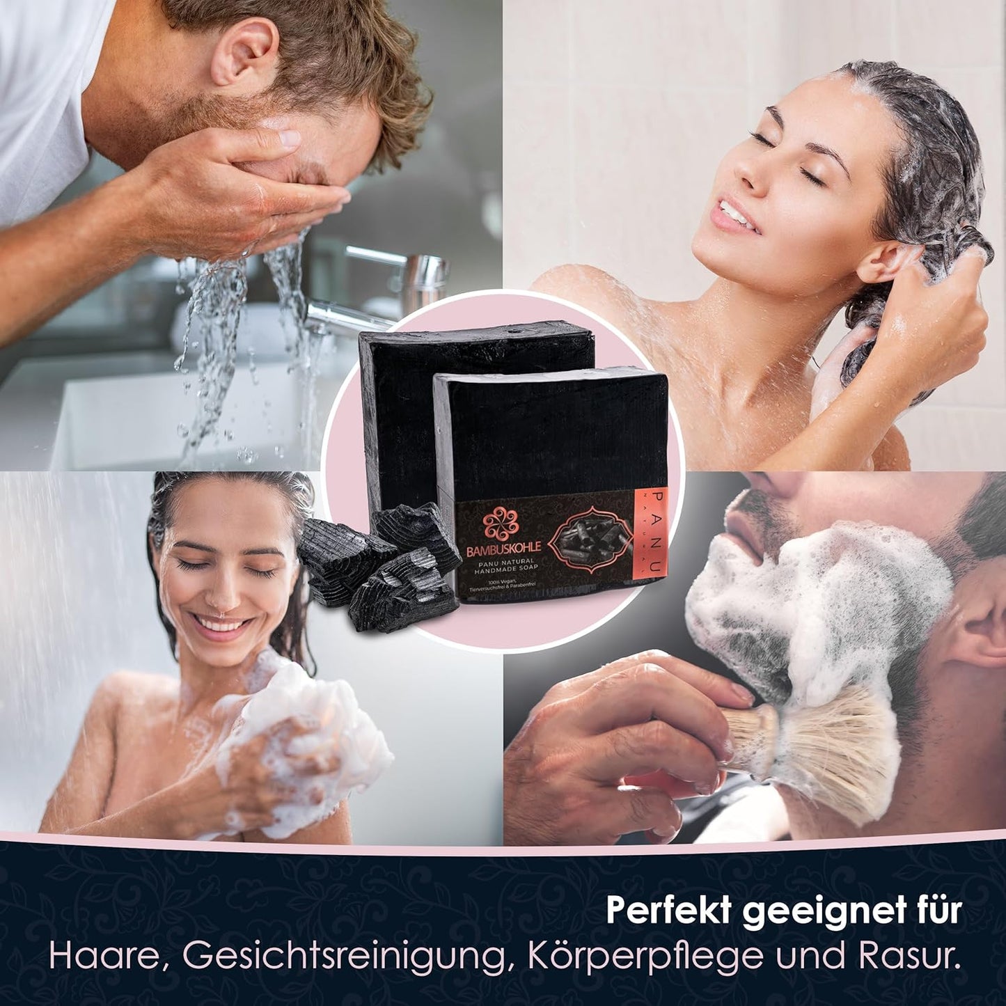 Panu Schwarze Seife - Antibakterielle Seife Gegen Unreine Haut - Natural Black Soap - Aktivkohle Seife anti Pickel, Akne Und Fettige Haut - Rasierseife Herren Und Damen Für Gesicht Und Körper
