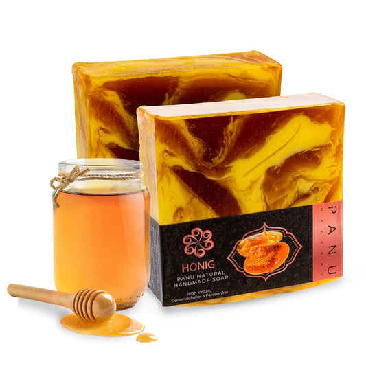 Panu Seifen Honig - Vegane Duschseife Für Alle Hauttypen - Naturseife Als Festes Duschgel Und Festes Shampoo - Premium Soap Bar - Natürlicher Duschbrocken Als Festes Duschgel