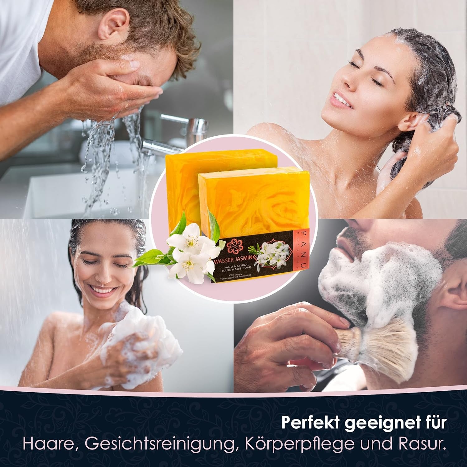 Panu Seifen Wasser Jasmin - Vegane Duschseife Für Alle Hauttypen - Naturseife Als Festes Duschgel Und Festes Shampoo - Premium Soap Bar - Natürlicher Duschbrocken Als Festes Duschgel