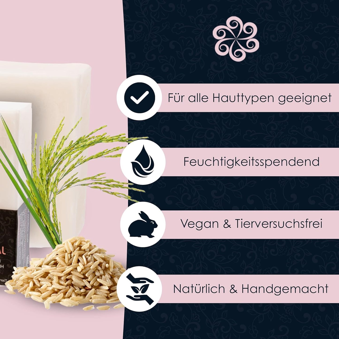 Panu Seifen Jasminreis - Vegane Duschseife Für Alle Hauttypen - Naturseife Als Festes Duschgel Und Festes Shampoo - Premium Soap Bar - Natürlicher Duschbrocken Als Festes Duschgel