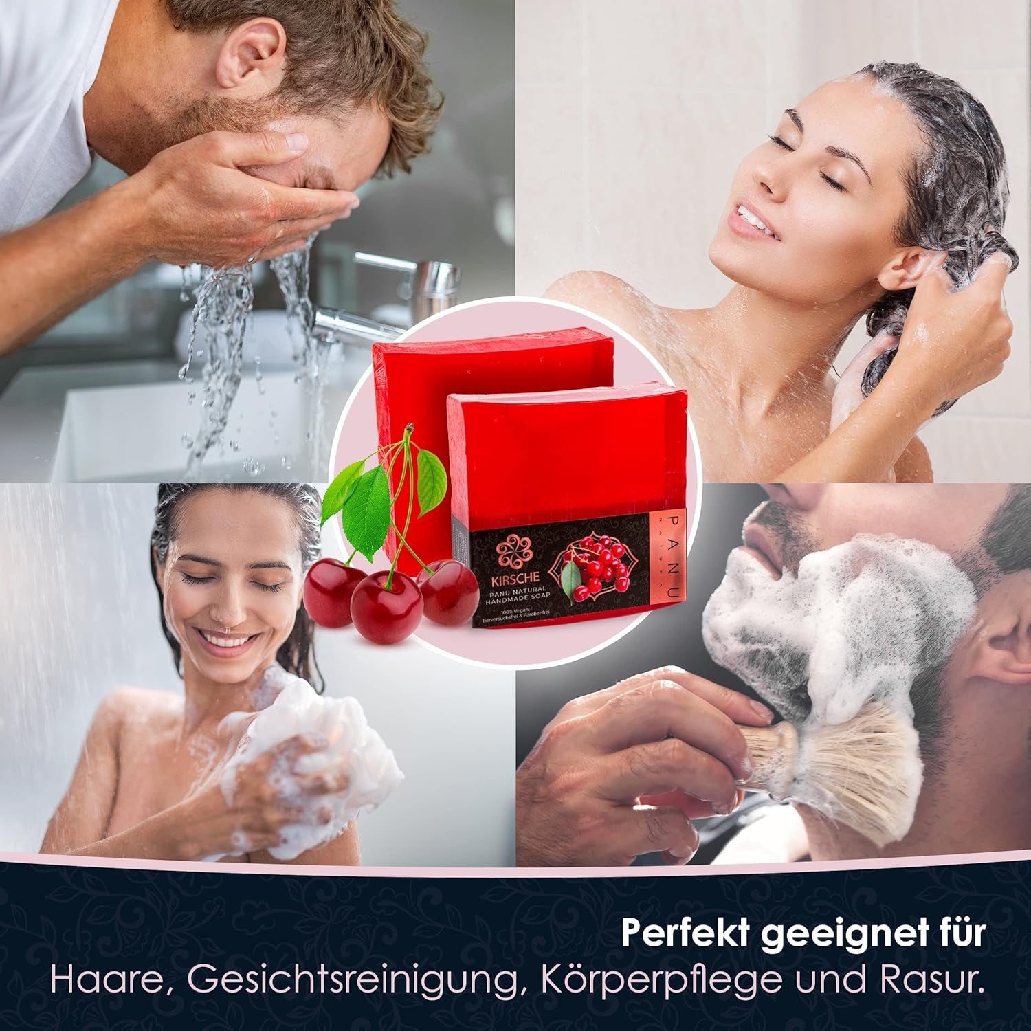 Panu Seifen Kirsche - Vegane Duschseife Für Alle Hauttypen - Naturseife Als Festes Duschgel Und Festes Shampoo - Premium Soap Bar - Natürlicher Duschbrocken Als Festes Duschgel