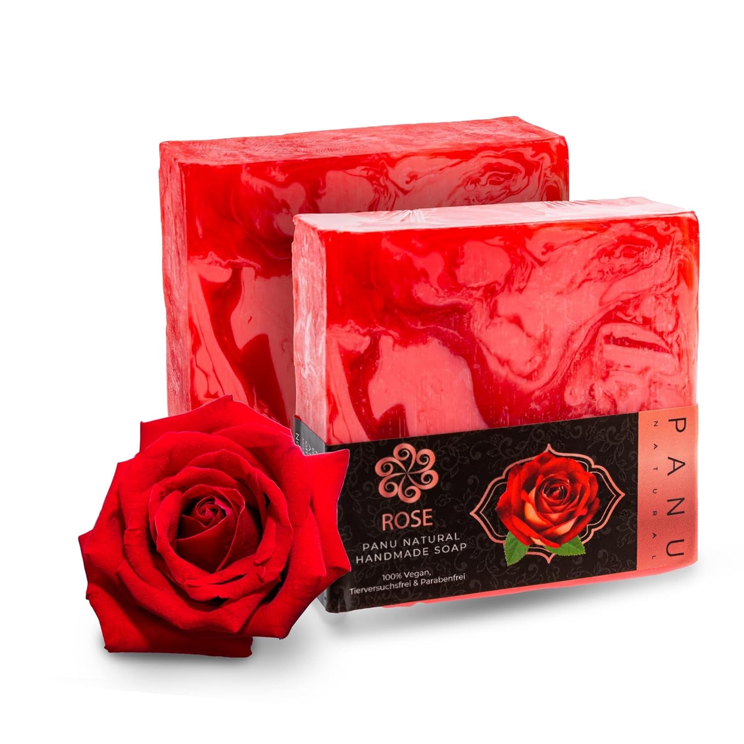 Panu Seifen Rose - Vegane Duschseife Für Alle Hauttypen - Naturseife Als Festes Duschgel Und Festes Shampoo - Premium Soap Bar - Natürlicher Duschbrocken Als Festes Duschgel