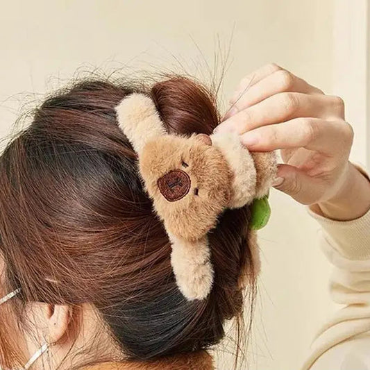 Capybara Hair Holder Adorable Capybara Hair Clip Plush Hair Ties Fuzzy Animal Hair Clips Plush Hair Clamps Plush Hair Claw