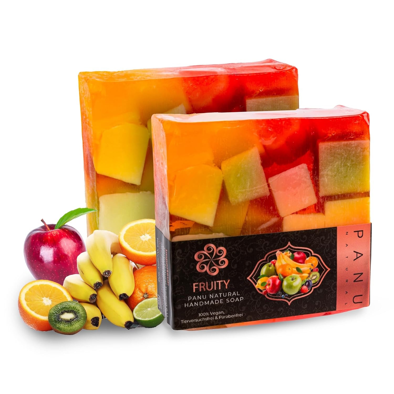 Panu Seifen Frutiy - Vegane Duschseife Für Alle Hauttypen - Naturseife Als Festes Duschgel Und Festes Shampoo - Premium Soap Bar - Natürlicher Duschbrocken Als Festes Duschgel