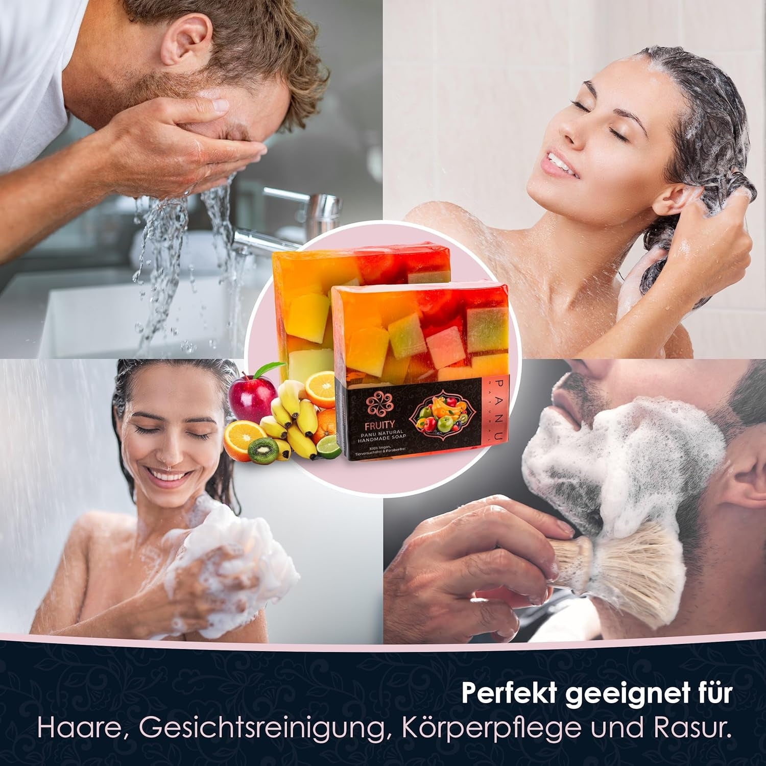 Panu Seifen Frutiy - Vegane Duschseife Für Alle Hauttypen - Naturseife Als Festes Duschgel Und Festes Shampoo - Premium Soap Bar - Natürlicher Duschbrocken Als Festes Duschgel