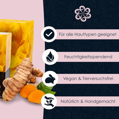 Panu Seifen Kurkuma - Vegane Duschseife Für Alle Hauttypen - Naturseife Als Festes Duschgel Und Festes Shampoo - Premium Soap Bar - Natürlicher Duschbrocken Als Festes Duschgel