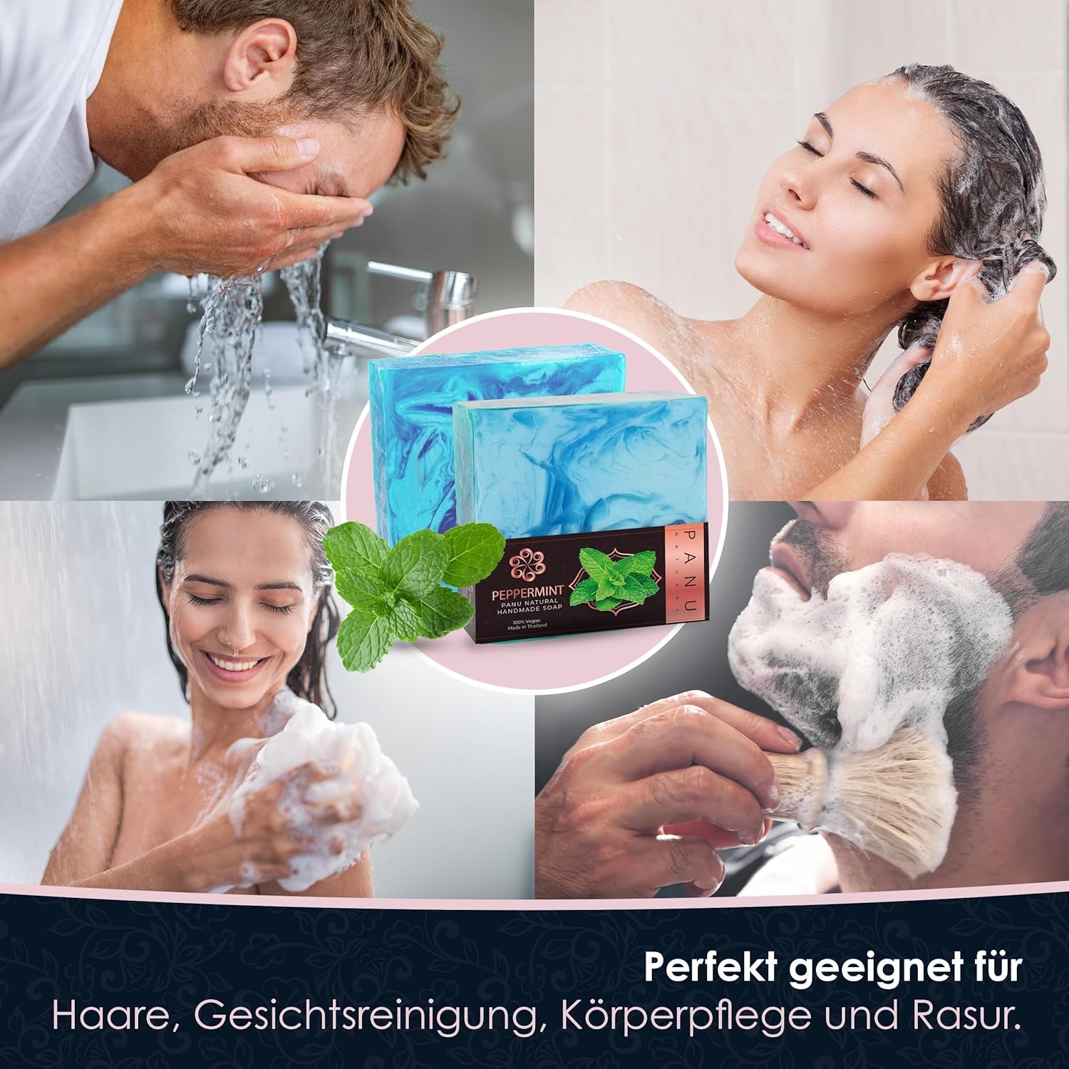 Panu Seifen Minze - Vegane Duschseife Für Alle Hauttypen - Naturseife Als Festes Duschgel Und Festes Shampoo - Premium Soap Bar - Natürlicher Duschbrocken Als Festes Duschgel