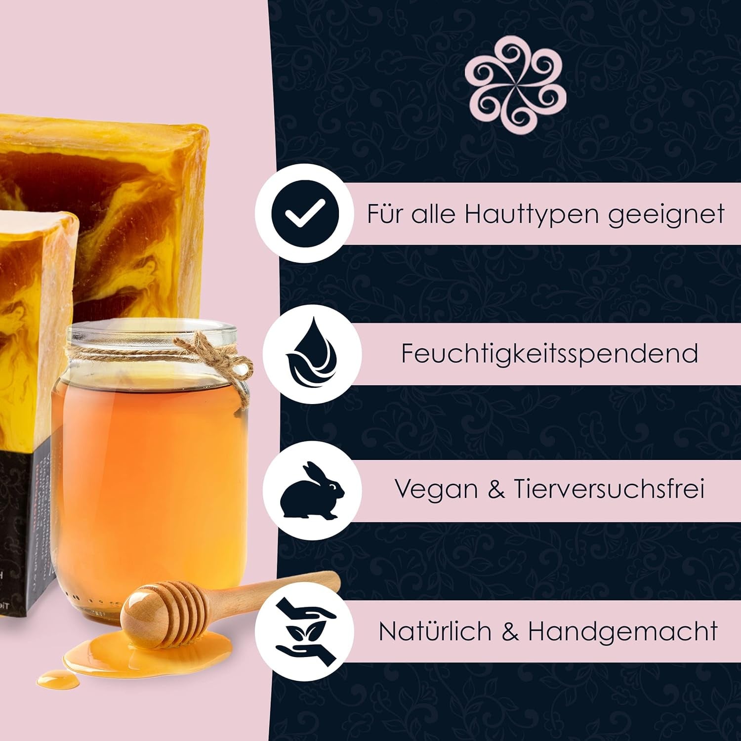 Panu Seifen Honig - Vegane Duschseife Für Alle Hauttypen - Naturseife Als Festes Duschgel Und Festes Shampoo - Premium Soap Bar - Natürlicher Duschbrocken Als Festes Duschgel
