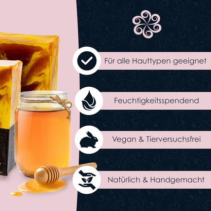 Panu Seifen Honig - Vegane Duschseife Für Alle Hauttypen - Naturseife Als Festes Duschgel Und Festes Shampoo - Premium Soap Bar - Natürlicher Duschbrocken Als Festes Duschgel