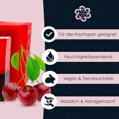 Panu Seifen Kirsche - Vegane Duschseife Für Alle Hauttypen - Naturseife Als Festes Duschgel Und Festes Shampoo - Premium Soap Bar - Natürlicher Duschbrocken Als Festes Duschgel