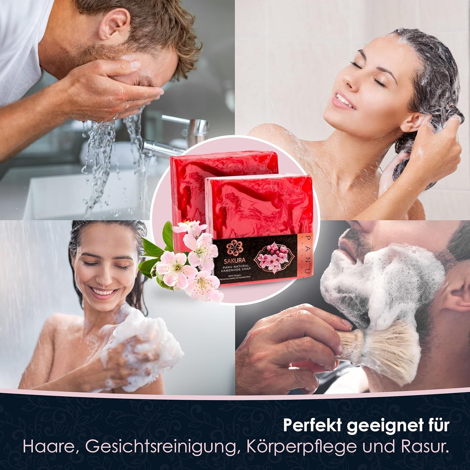 Panu Seifen Sakura - Vegane Duschseife Für Alle Hauttypen - Naturseife Als Festes Duschgel Und Festes Shampoo - Premium Soap Bar - Natürlicher Duschbrocken Als Festes Duschgel