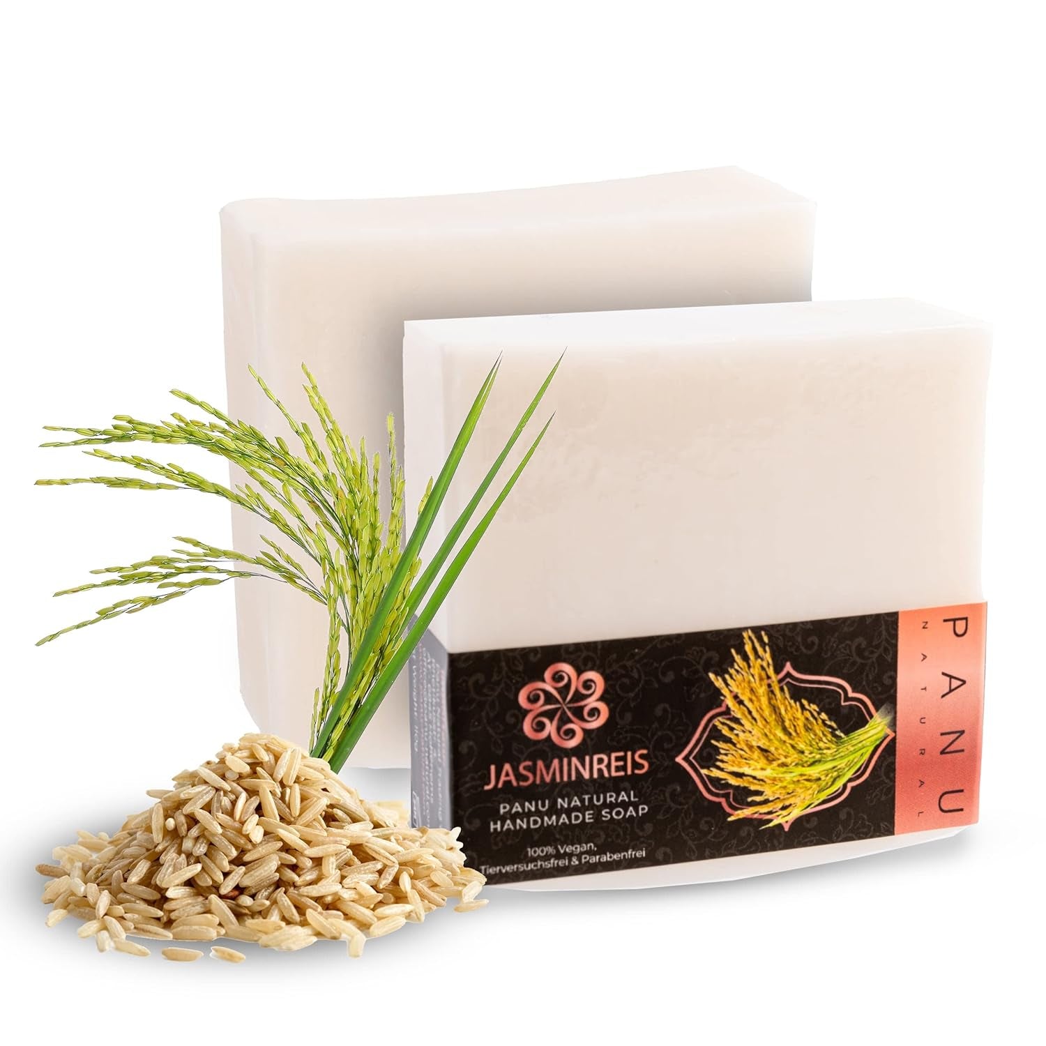 Panu Seifen Jasminreis - Vegane Duschseife Für Alle Hauttypen - Naturseife Als Festes Duschgel Und Festes Shampoo - Premium Soap Bar - Natürlicher Duschbrocken Als Festes Duschgel