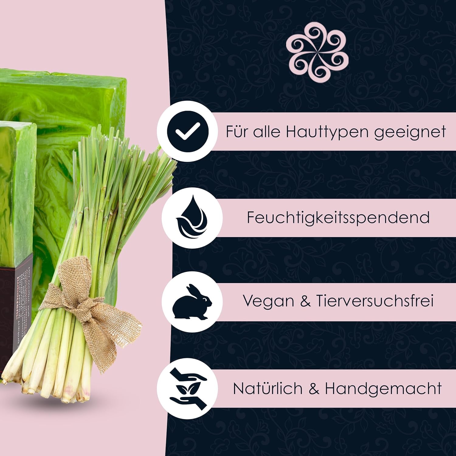Panu Seifen Lemongrass - Vegane Duschseife Für Alle Hauttypen - Naturseife Als Festes Duschgel Und Festes Shampoo - Premium Soap Bar - Natürlicher Duschbrocken Als Festes Duschgel