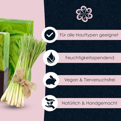 Panu Seifen Lemongrass - Vegane Duschseife Für Alle Hauttypen - Naturseife Als Festes Duschgel Und Festes Shampoo - Premium Soap Bar - Natürlicher Duschbrocken Als Festes Duschgel