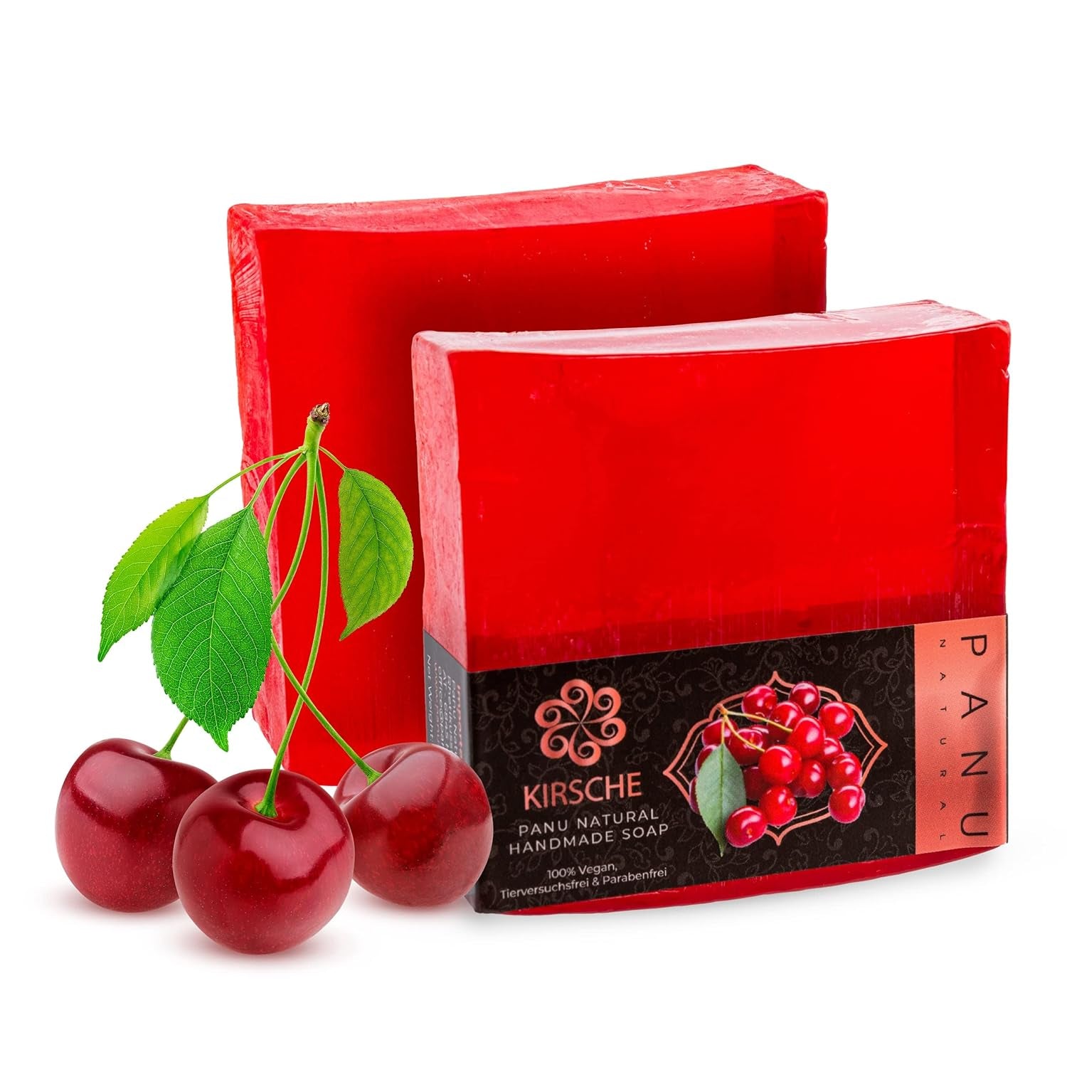 Panu Seifen Kirsche - Vegane Duschseife Für Alle Hauttypen - Naturseife Als Festes Duschgel Und Festes Shampoo - Premium Soap Bar - Natürlicher Duschbrocken Als Festes Duschgel