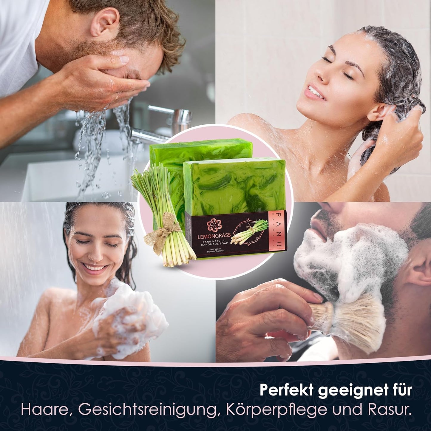 Panu Seifen Lemongrass - Vegane Duschseife Für Alle Hauttypen - Naturseife Als Festes Duschgel Und Festes Shampoo - Premium Soap Bar - Natürlicher Duschbrocken Als Festes Duschgel