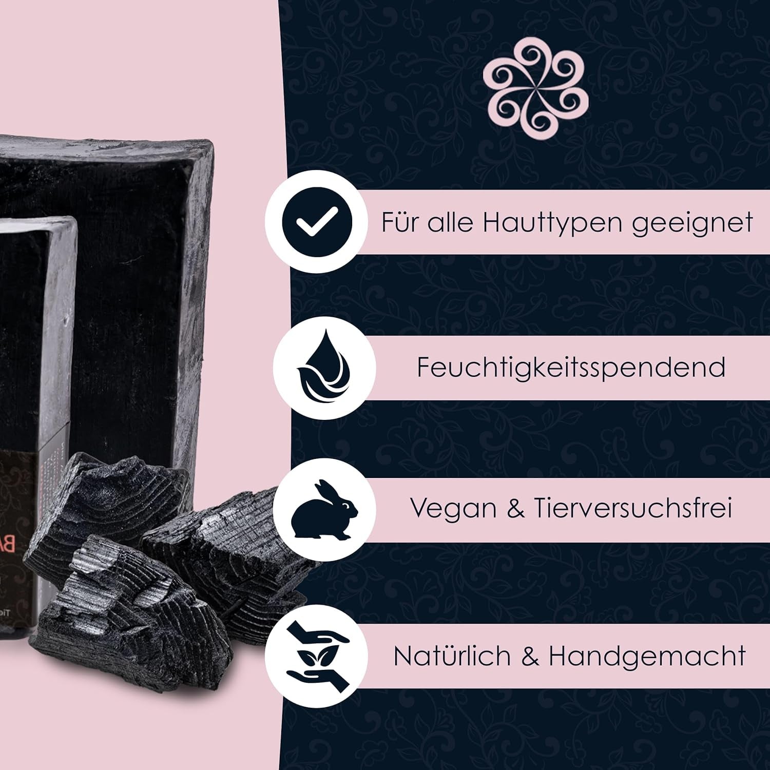Panu Schwarze Seife - Antibakterielle Seife Gegen Unreine Haut - Natural Black Soap - Aktivkohle Seife anti Pickel, Akne Und Fettige Haut - Rasierseife Herren Und Damen Für Gesicht Und Körper