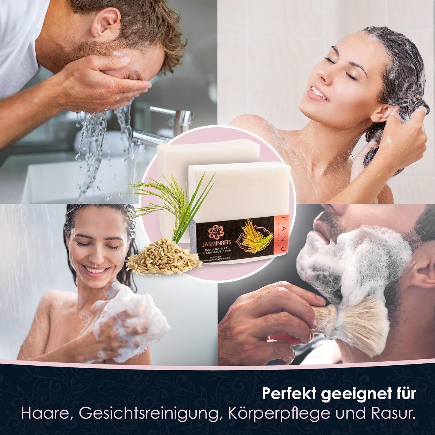 Panu Seifen Jasminreis - Vegane Duschseife Für Alle Hauttypen - Naturseife Als Festes Duschgel Und Festes Shampoo - Premium Soap Bar - Natürlicher Duschbrocken Als Festes Duschgel