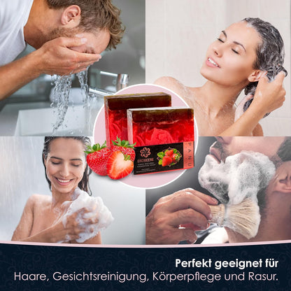 Panu Seifen Erdbeer - Vegane Duschseife Für Alle Hauttypen - Naturseife Als Festes Duschgel Und Festes Shampoo - Premium Soap Bar - Natürlicher Duschbrocken Als Festes Duschgel