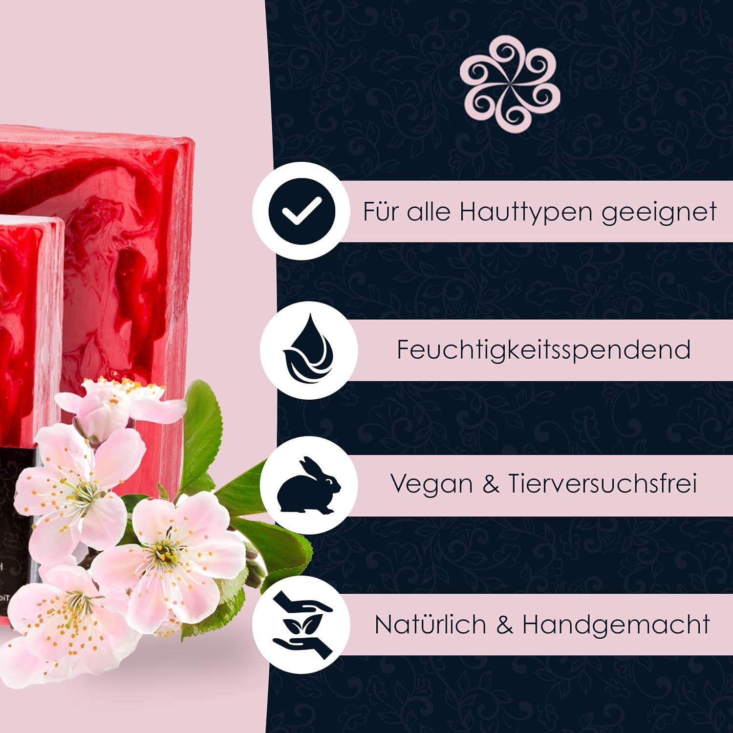 Panu Seifen Sakura - Vegane Duschseife Für Alle Hauttypen - Naturseife Als Festes Duschgel Und Festes Shampoo - Premium Soap Bar - Natürlicher Duschbrocken Als Festes Duschgel