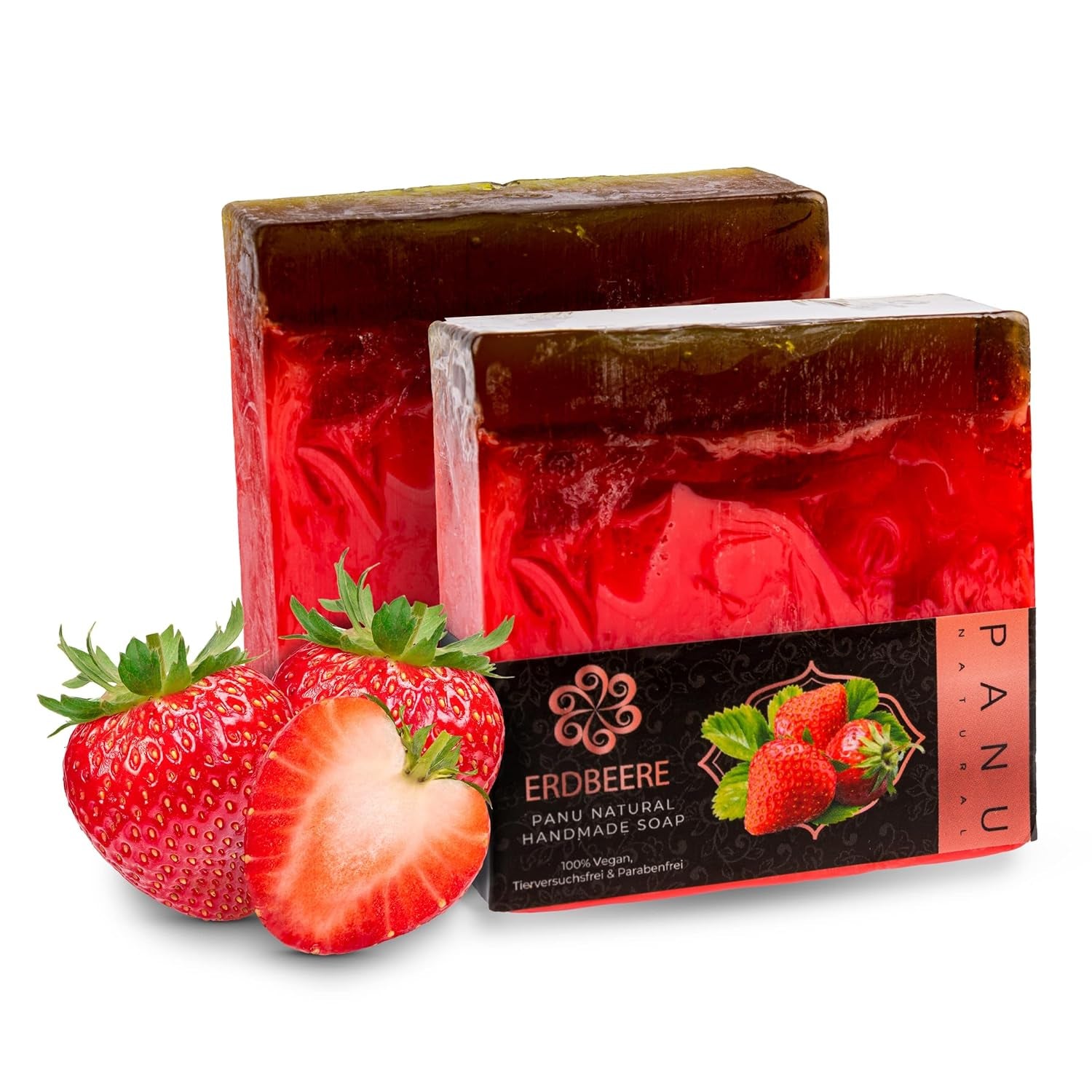 Panu Seifen Erdbeer - Vegane Duschseife Für Alle Hauttypen - Naturseife Als Festes Duschgel Und Festes Shampoo - Premium Soap Bar - Natürlicher Duschbrocken Als Festes Duschgel