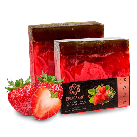 Panu Seifen Erdbeer - Vegane Duschseife Für Alle Hauttypen - Naturseife Als Festes Duschgel Und Festes Shampoo - Premium Soap Bar - Natürlicher Duschbrocken Als Festes Duschgel
