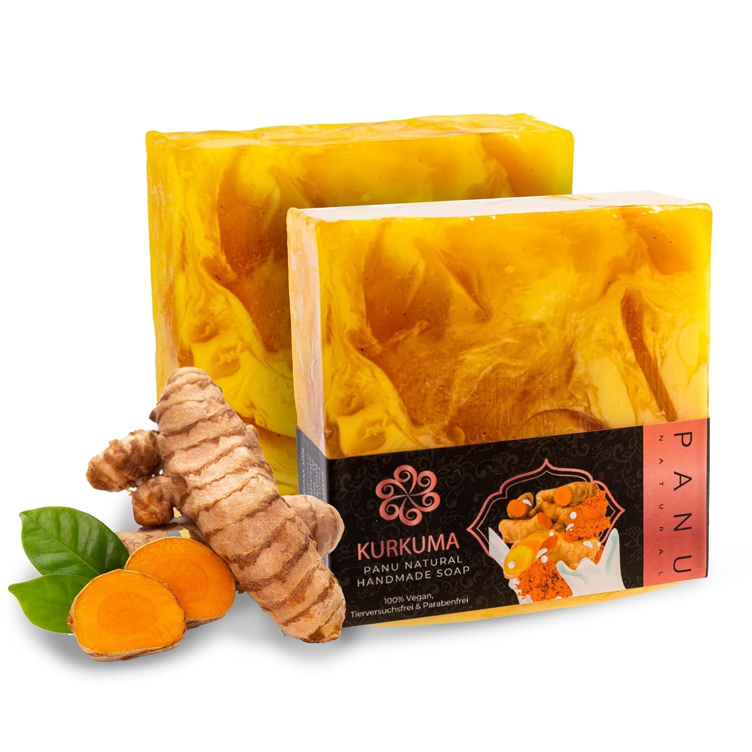 Panu Seifen Kurkuma - Vegane Duschseife Für Alle Hauttypen - Naturseife Als Festes Duschgel Und Festes Shampoo - Premium Soap Bar - Natürlicher Duschbrocken Als Festes Duschgel